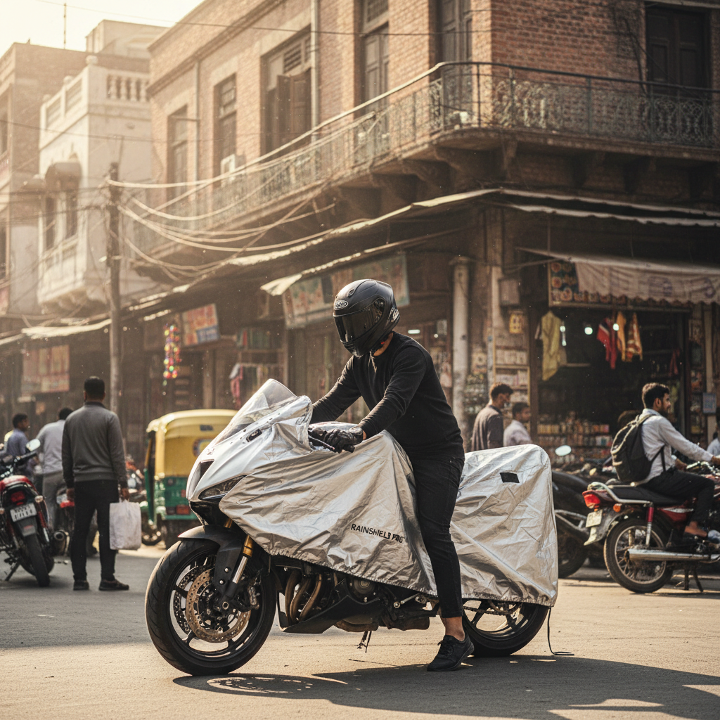 Bike Cover Being Applied on Motorcycle